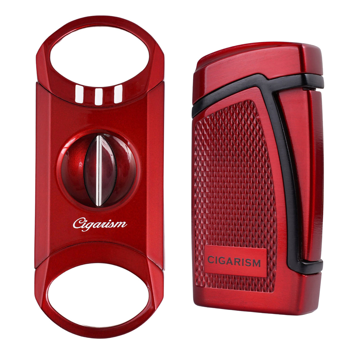 CIGARISM Red Double Torch Flame Cigar Lighter, VCut Cigar Cutter Ciga