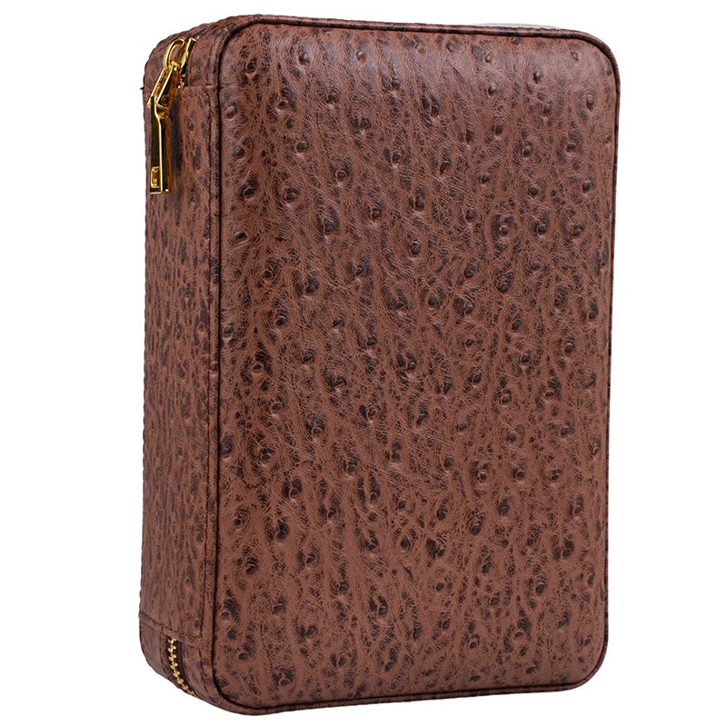 CIGARISM 4 Count Ostrich Pattern Genuine Leather Cedar Travel Case Hum