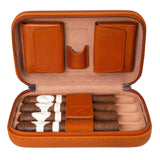 CIGARISM Cigar Travel Case Humidor Bag, Italian Oil Wax Leather Spanish Cedar Accessory Pouches, Holds 4 to 5 Cigars