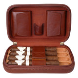 CIGARISM Cigar Travel Case Humidor Bag, Italian Oil Wax Leather Spanish Cedar Accessory Pouches, Holds 4 to 5 Cigars