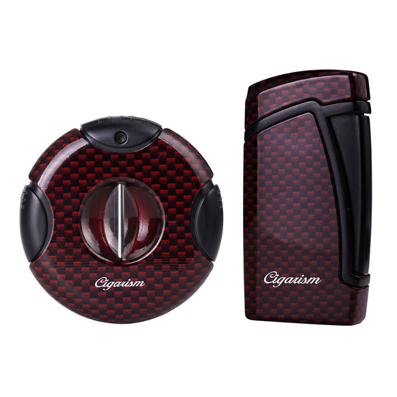 CIGARISM Carbon Fiber Style Cigar Lighter Cutter Set