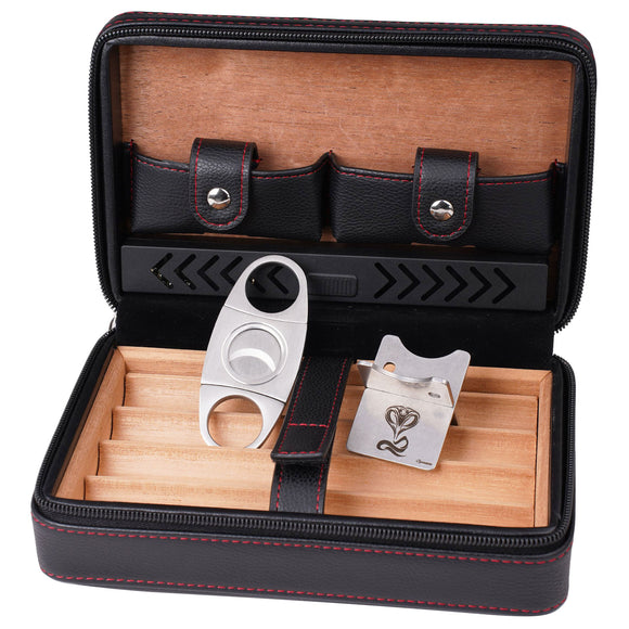 CIGARISM Cigar Travel Case, PU Leather Spanish Cedar Cigar Humidor W/Cutter Rest Set (Brown)