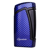 CIGARISM Carbon Fiber Style Cigar Lighter, Double Torch Jet Flame W/Cigar Punch