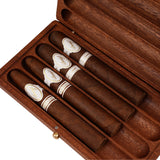 Lion Patterned Sapele Solid Wood Hand Made Cigar Travel Case Box Limited Edition