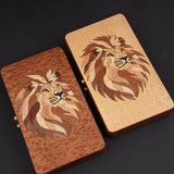 Lion Patterned Sapele Solid Wood Hand Made Cigar Travel Case Box Limited Edition