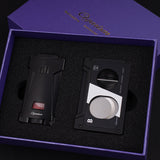 CIGARISM Cassette Style Cigar Cutter Triple Torch Jet Flame Lighter W/Punches Set