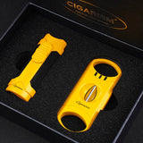 CIGARISM Cigar Lighter Cutter Set Single Torch Flame W/Cigar Punch and Rest