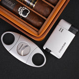 CIGARISM Cigar Travel Case, PU Leather Spanish Cedar Cigar Humidor W/Cutter Lighter Set (Brown)
