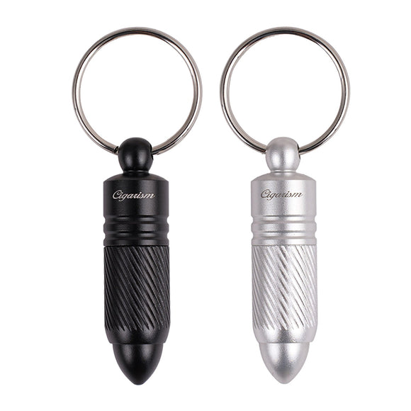 (Pack of 2) CIGARISM Aluminum Alloy Portable Cigar Punch Cutter W/Key Ring 8mm (Silver & Black)