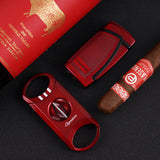 CIGARISM Red Double Torch Flame Cigar Lighter, V-Cut Cigar Cutter Cigar Rest Set