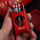 CIGARISM Red Double Torch Flame Cigar Lighter, V-Cut Cigar Cutter Cigar Rest Set
