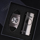CIGARISM Cigar Lighter Cigar Cutter Set, Large Ring Straight-Cut, Table Top 4-Torch Flame Robot Style