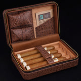 CIGARISM Genuine Leather Spanish Cedar Lined Cigar Travel Case Humidor W/ Cutter Lighter Set 4 Count (CM-H29-Ostrich)