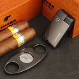 CIGARISM Metal Plating Cigar Lighter Cigar Cutter Set