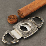 CIGARISM Copper Flower Carving Vintage 2 Blades Cigar Cutter (Bronze)